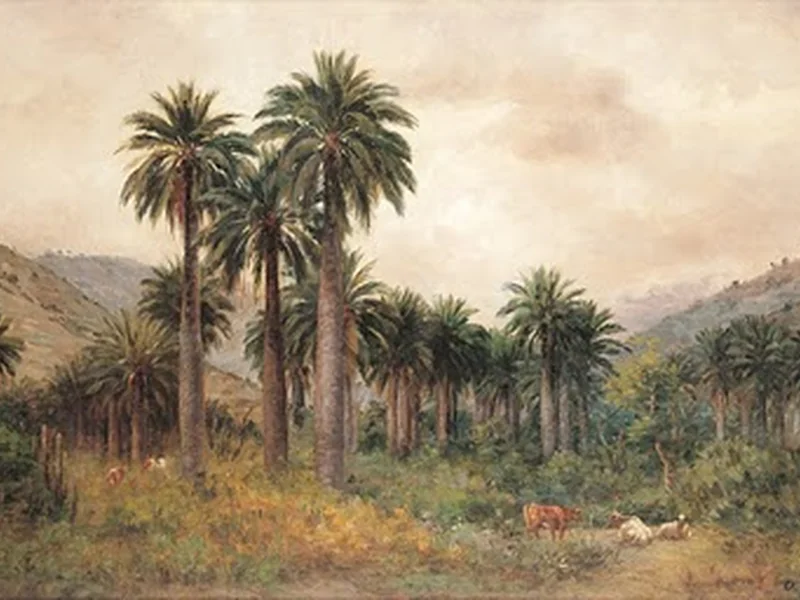 1849-Onofre Jarpa - Vista panoramica sulla valle con palme da vino cilene